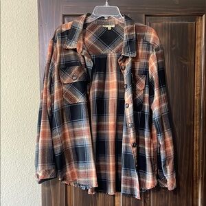 Democracy Plaid Shirt with Earthy Tones Has Pockets! Size L